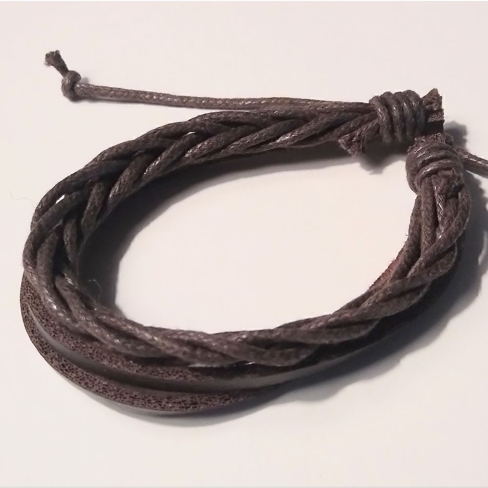Men's leather bracelet braided‎ layered brown New d4